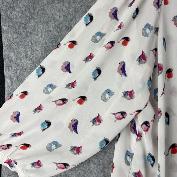 Rose Olive Tunic Top Woman 2X Bird Print 3/4 Sleeve Lightweight Pintuck Artsy - Picture 4 of 14